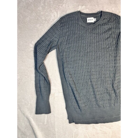 Pact Gray Cable Knit Sweater Women’s M Organic Cotton Pullover Boxy Tunic - Picture 3 of 9